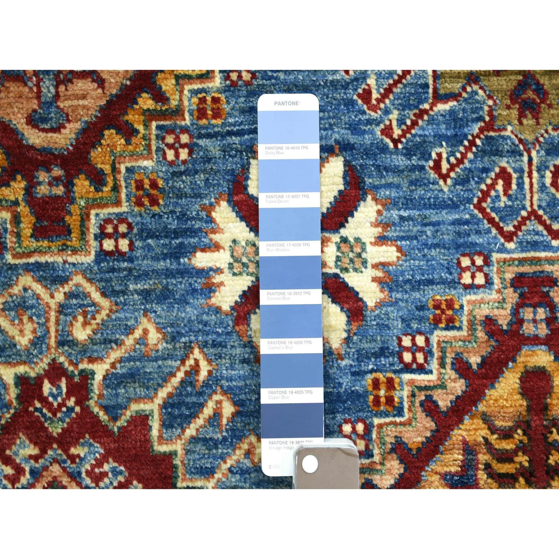 Laine Tapis oriental bleu caucasien super Kazak en laine douce nouée à la main 9'x12'8