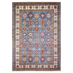 Alfombra Oriental Anudada a Mano de Lana Suave Super Kazak Azul Vaquero 9'x12'8