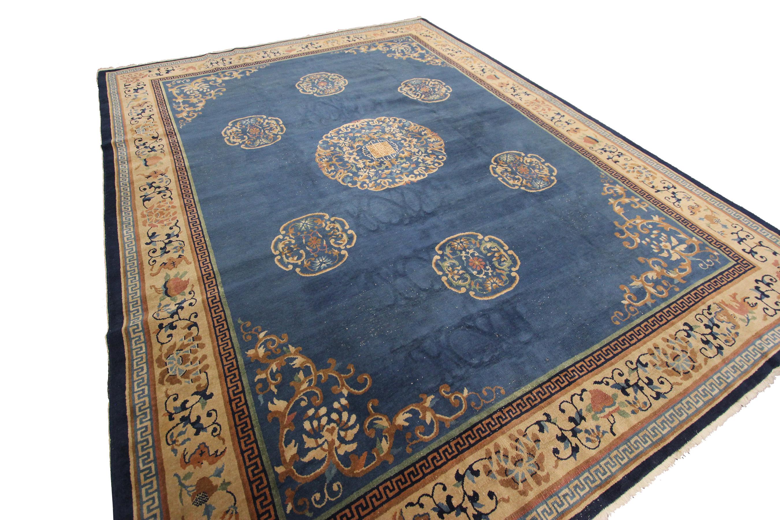 Antique Art Deco rug Chinese rug rare Art Nouveau Peking Rug Blue
9' x 11'7
