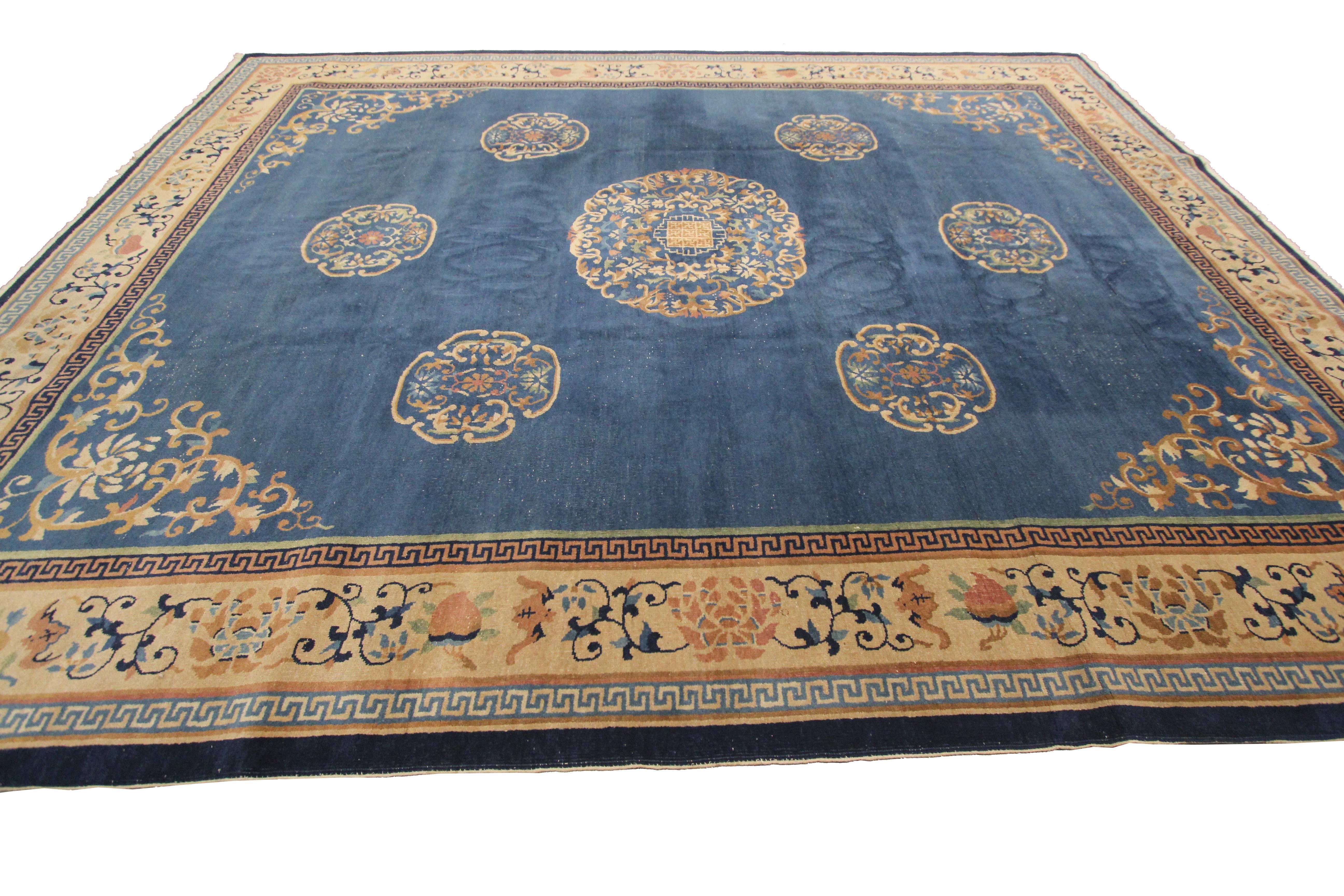 Hand-Knotted Antique Art Deco Chinese Rug Antique Chinese Rug Antique Art Deco Peking For Sale
