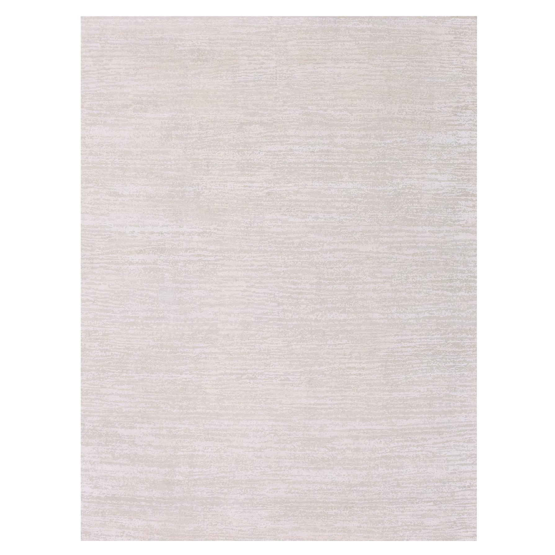 Alfombra Anudada a Mano de Seda y Lana Fundida 9'x12'Rosa Blanca con Timberwolf