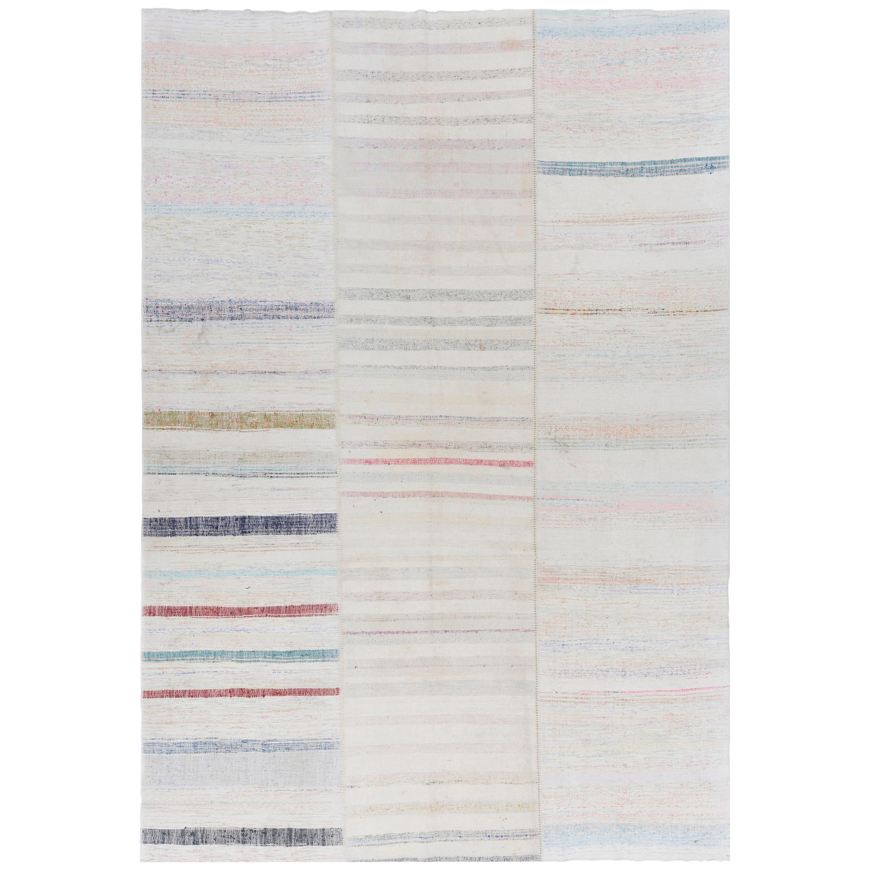'Adjustable' Hand-Woven Kilim Rug, Cotton Floor Covering in Soft Colors