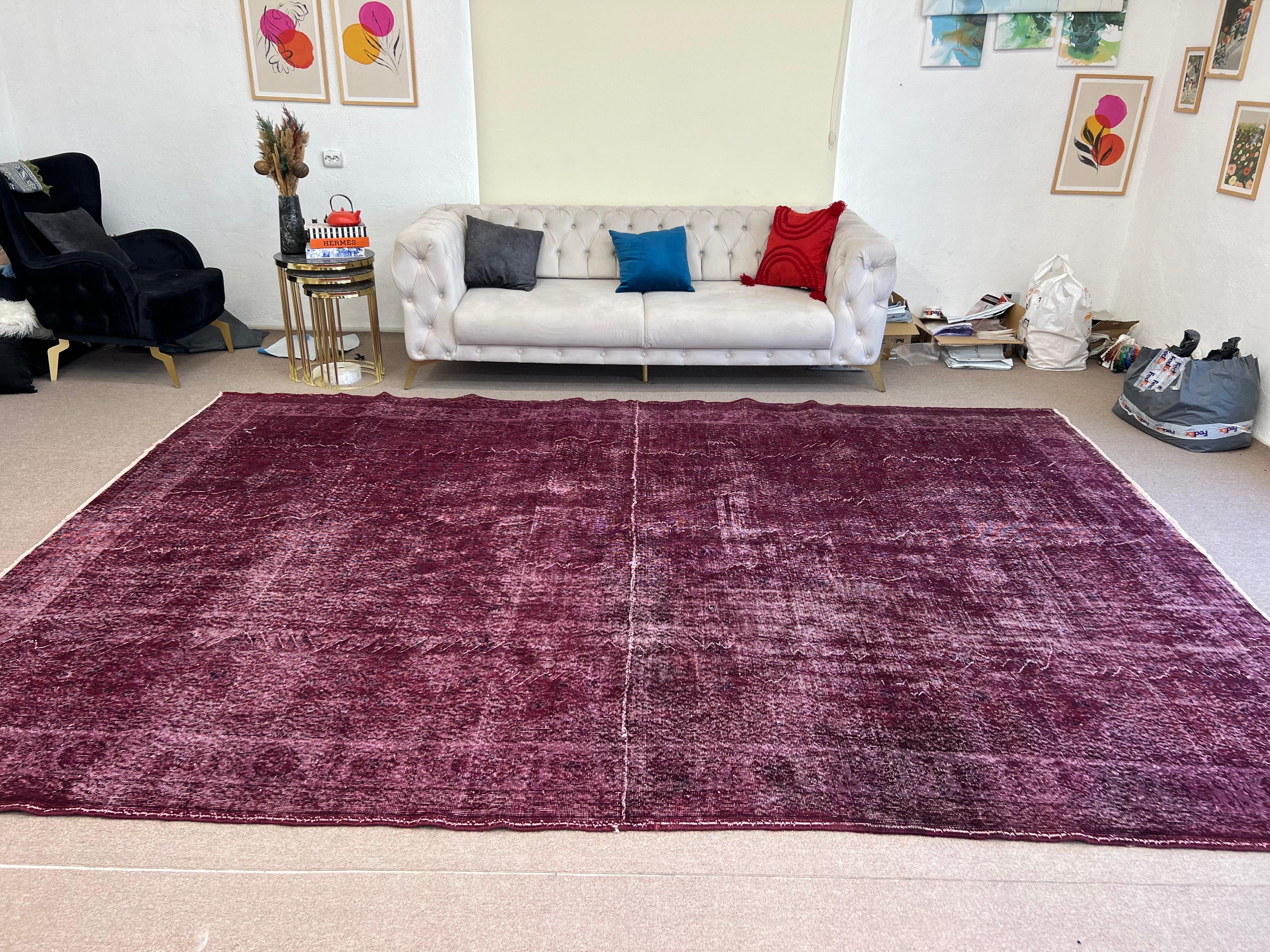 9x13 Ft Handmade Turkish Large Rug in Burgundy Red. Great 4 Modern Interiors For Sale 4