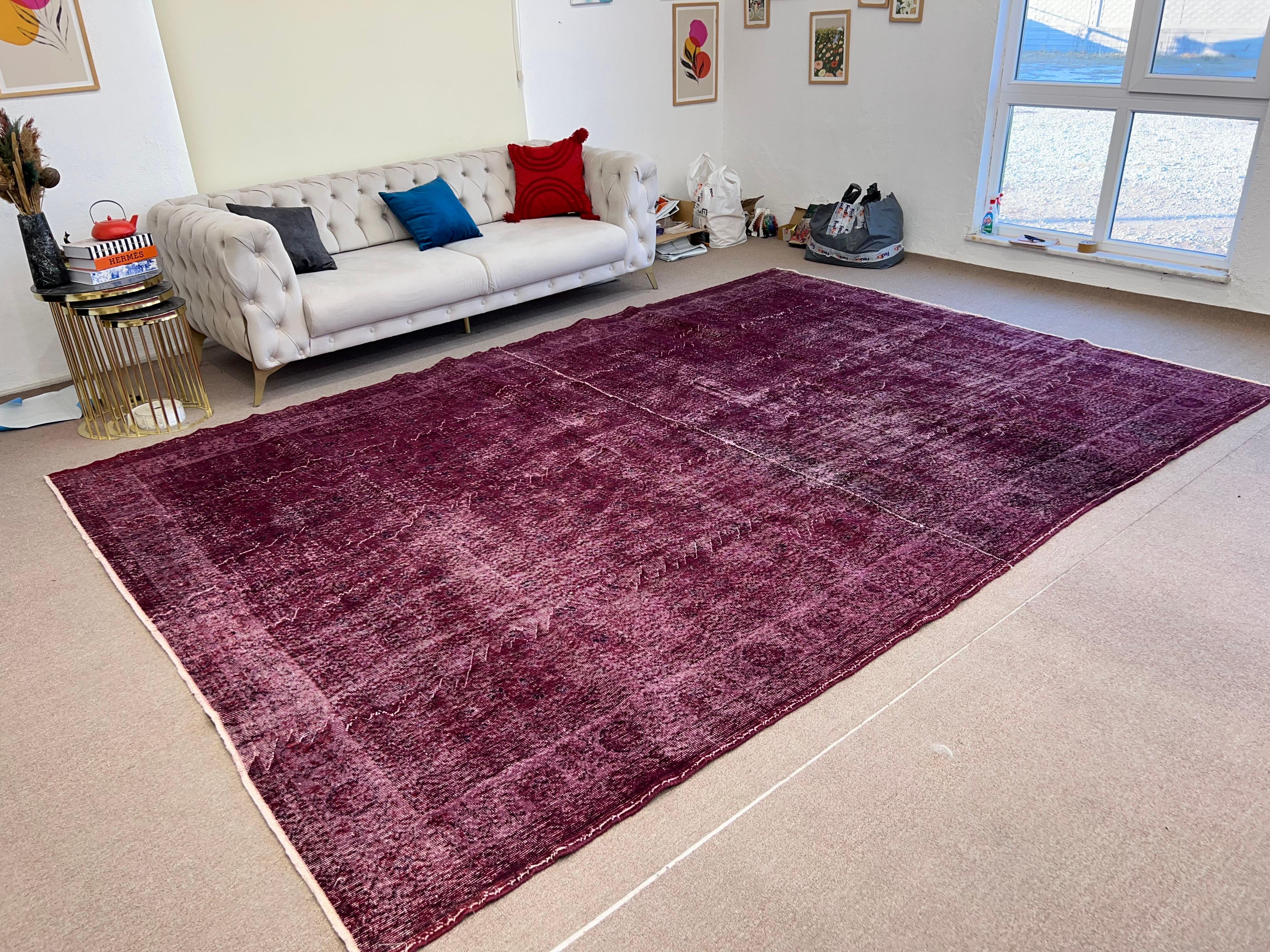 9x13 Ft Handmade Turkish Large Rug in Burgundy Red. Great 4 Modern Interiors For Sale 1