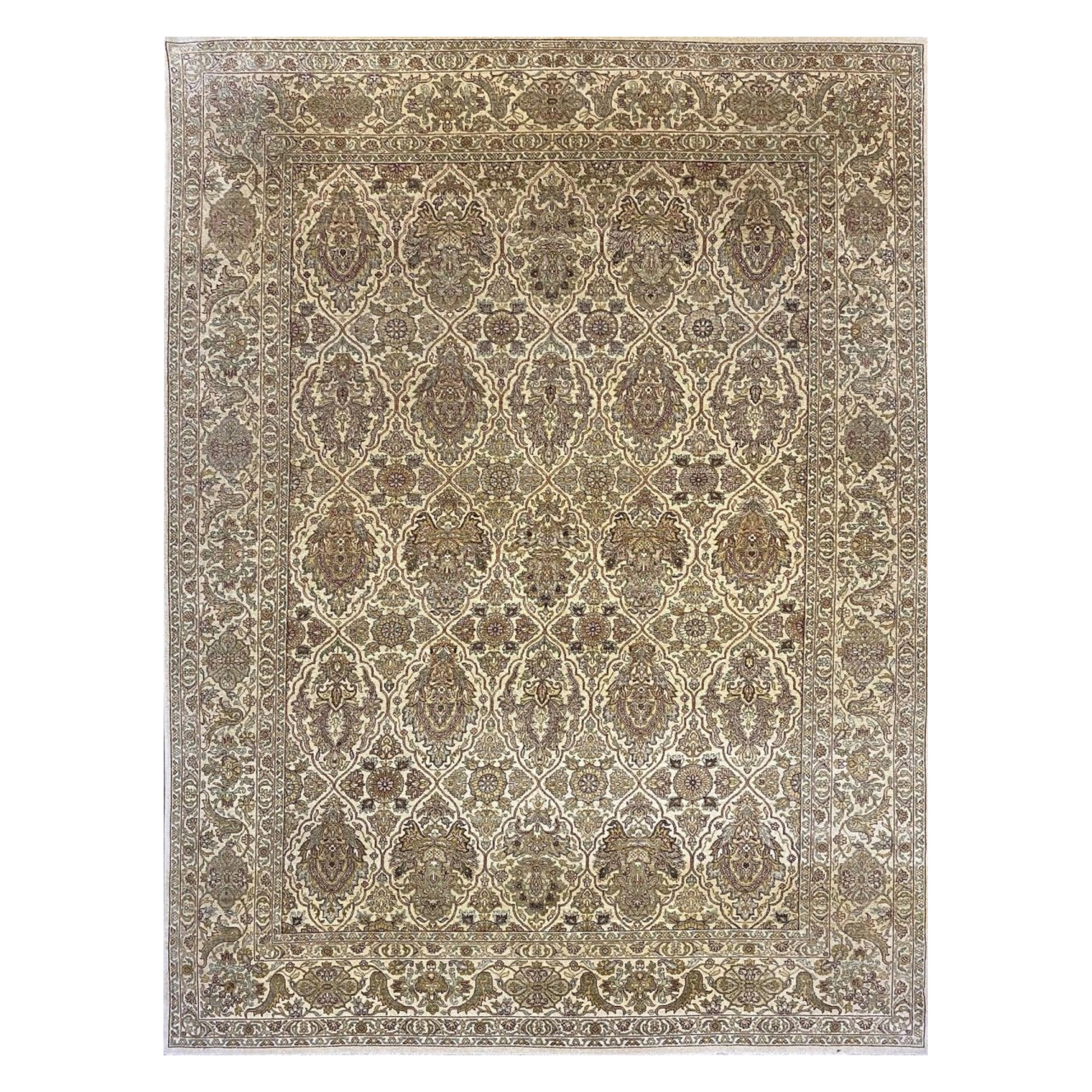 9x13 Hand-Knotted Indo Agra Wool Area Rug with Traditional Floral Design