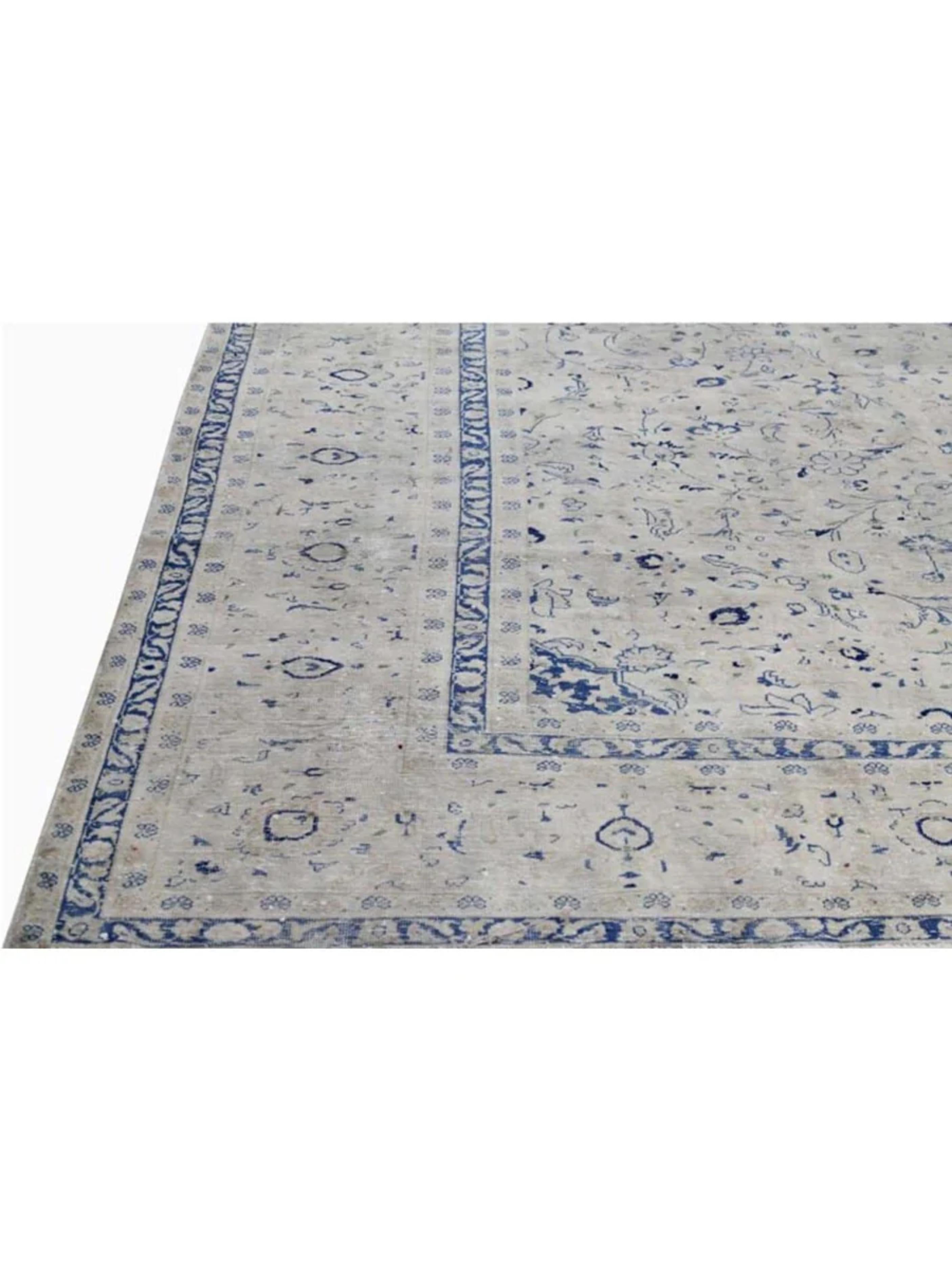 Persian 9x13 Hand-Knotted Ivory Vintage Tabriz Area Rug For Sale