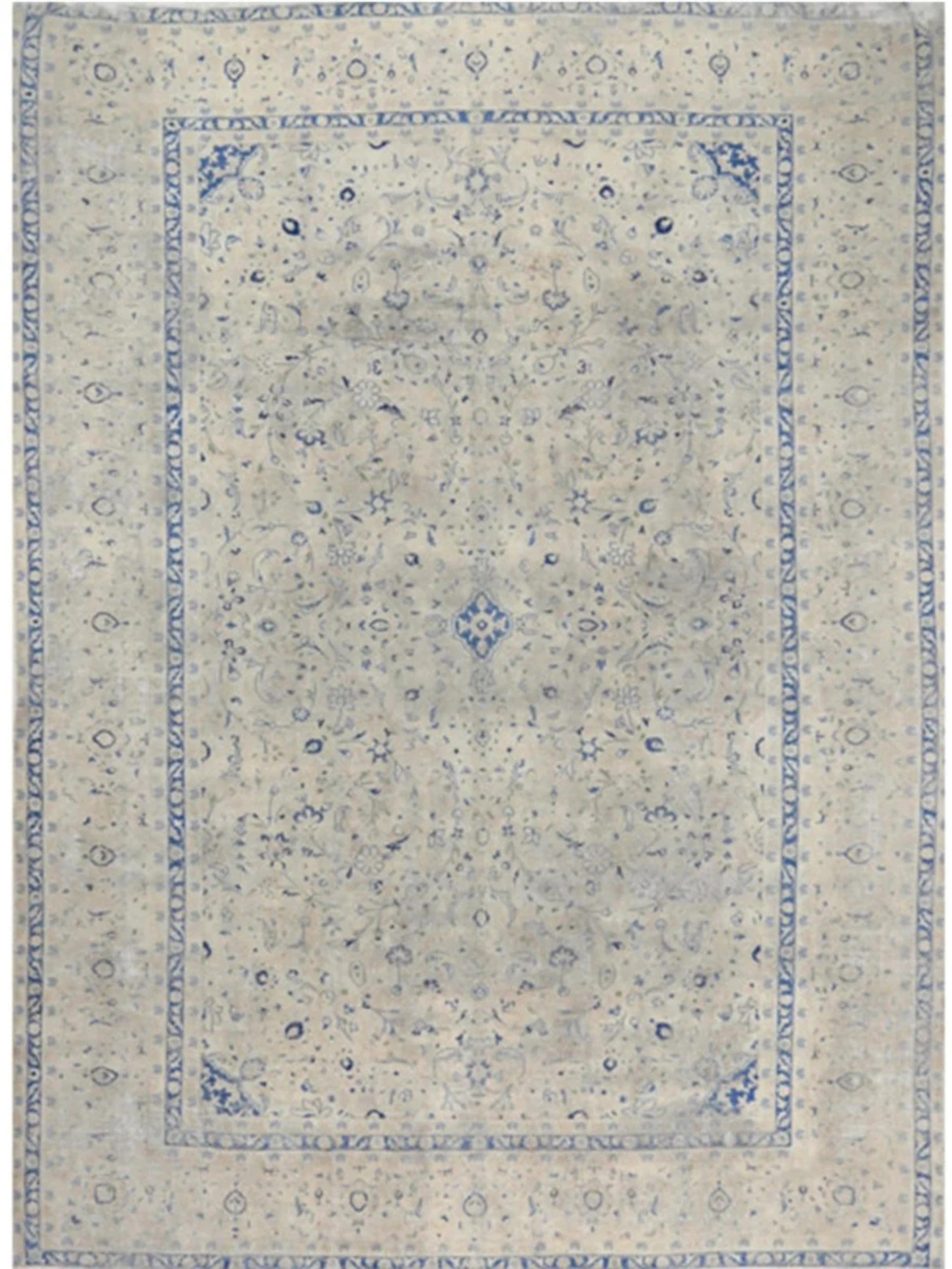 9x13 Hand-Knotted Ivory Vintage Tabriz Area Rug In Good Condition For Sale In Dallas, TX