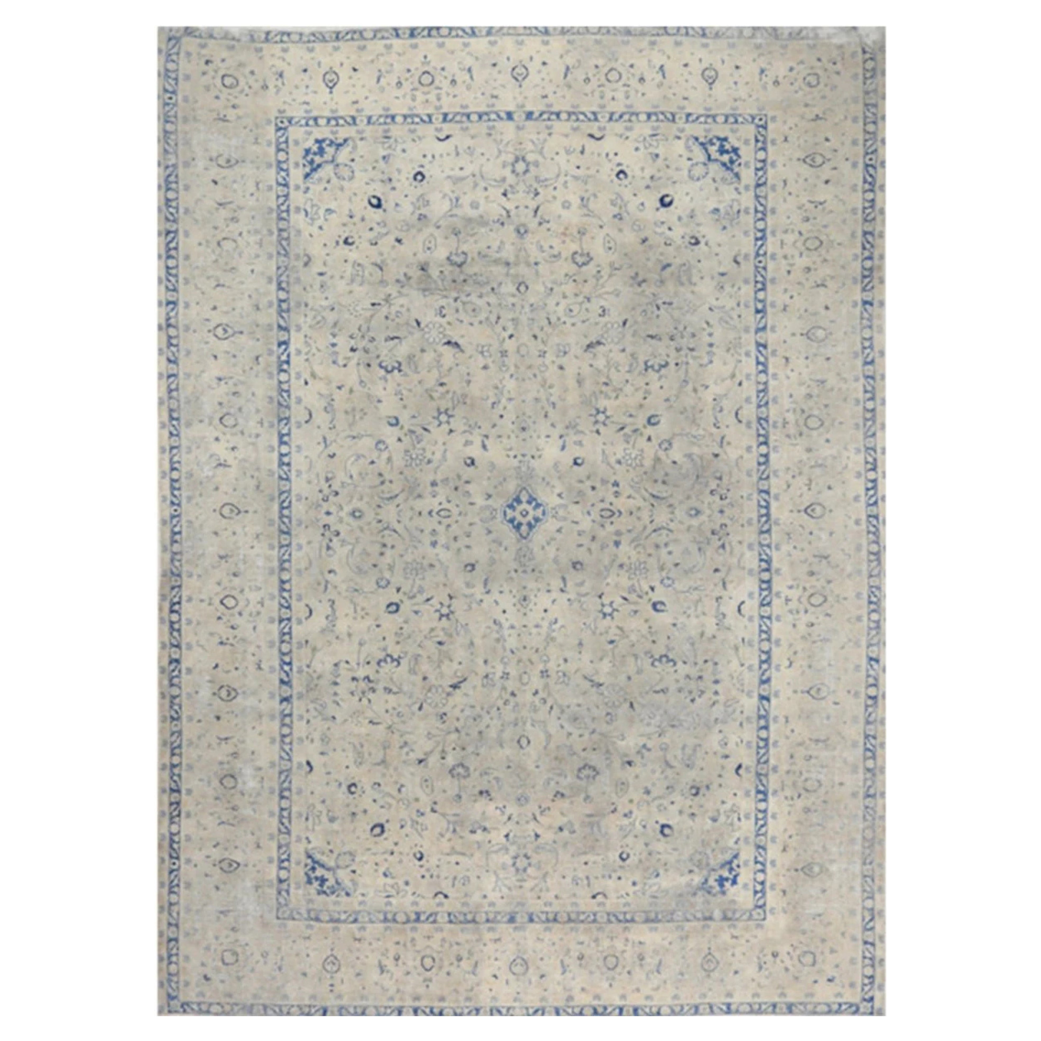 9x13 Handgeknüpfter elfenbeinfarbener Vintage-Tabriz-Teppich