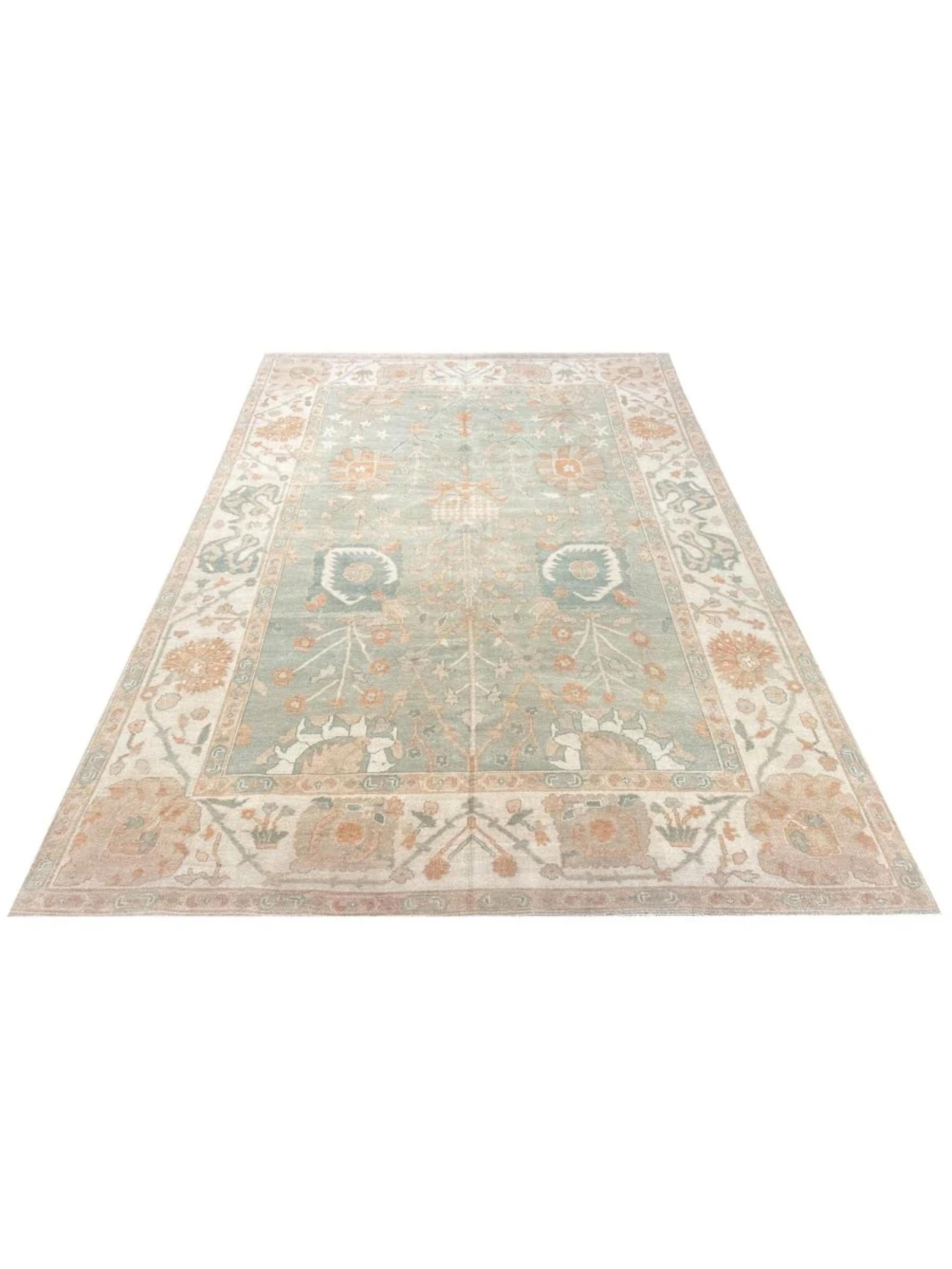 9x13 Handgeknüpfter türkischer Oushak-Teppich im Angebot 4