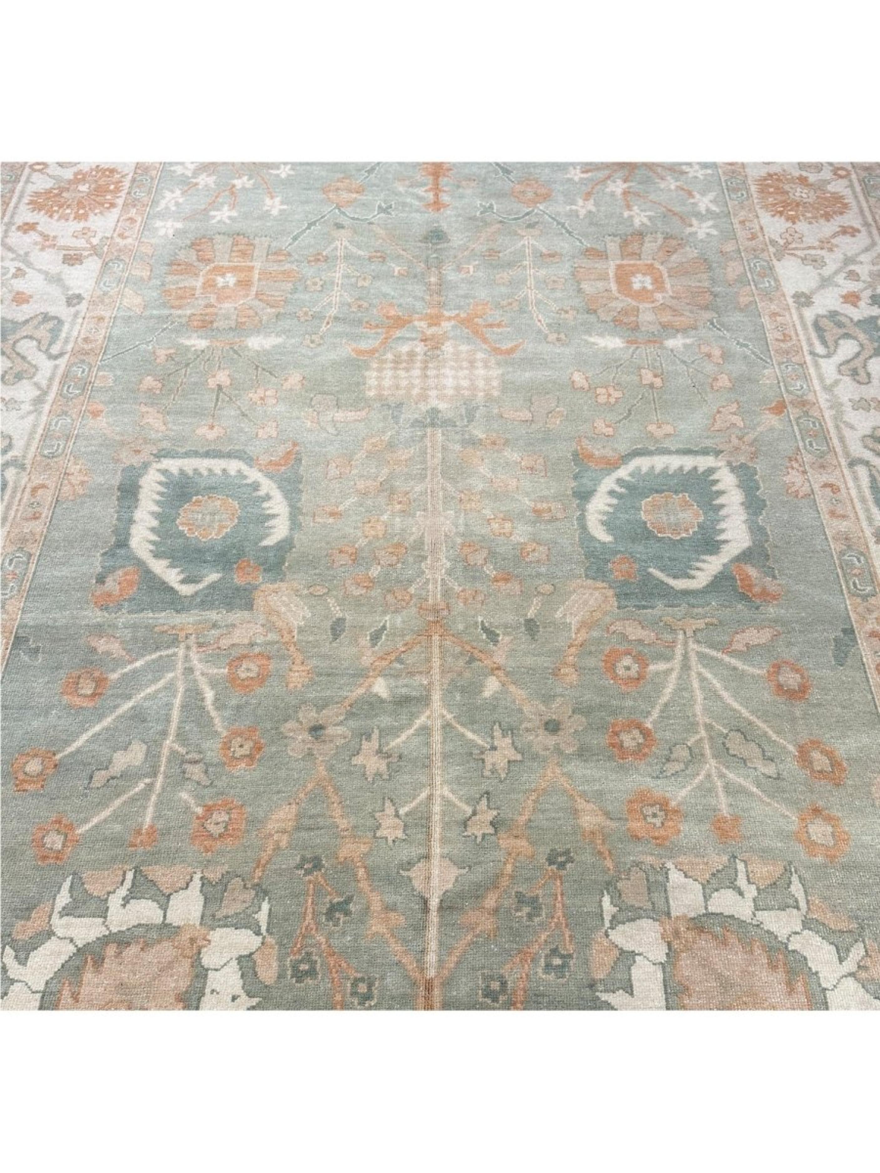 9x13 Handgeknüpfter türkischer Oushak-Teppich im Angebot 6