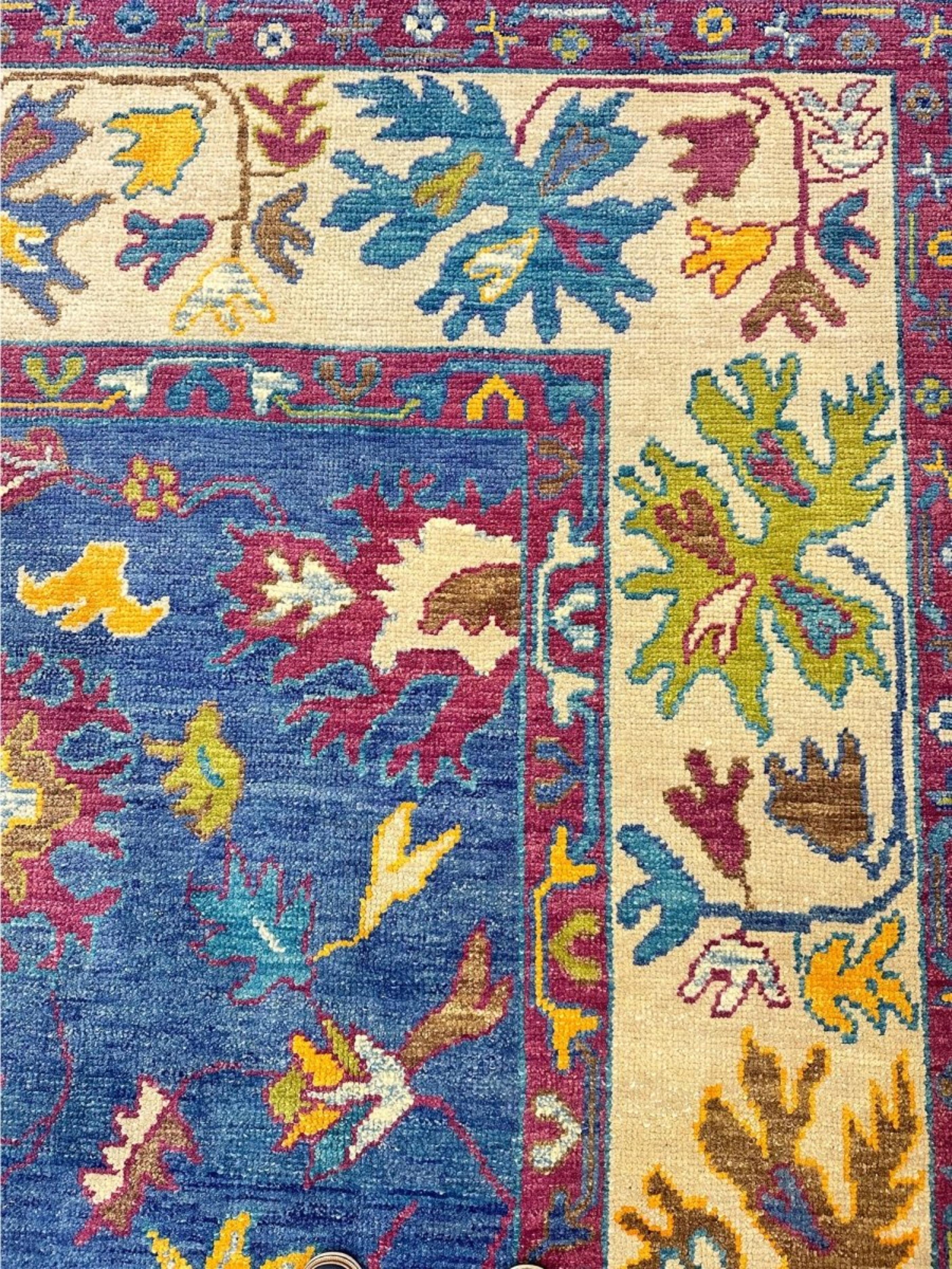 Laine 9x13 Tapis turc Oushak noué à la main en vente