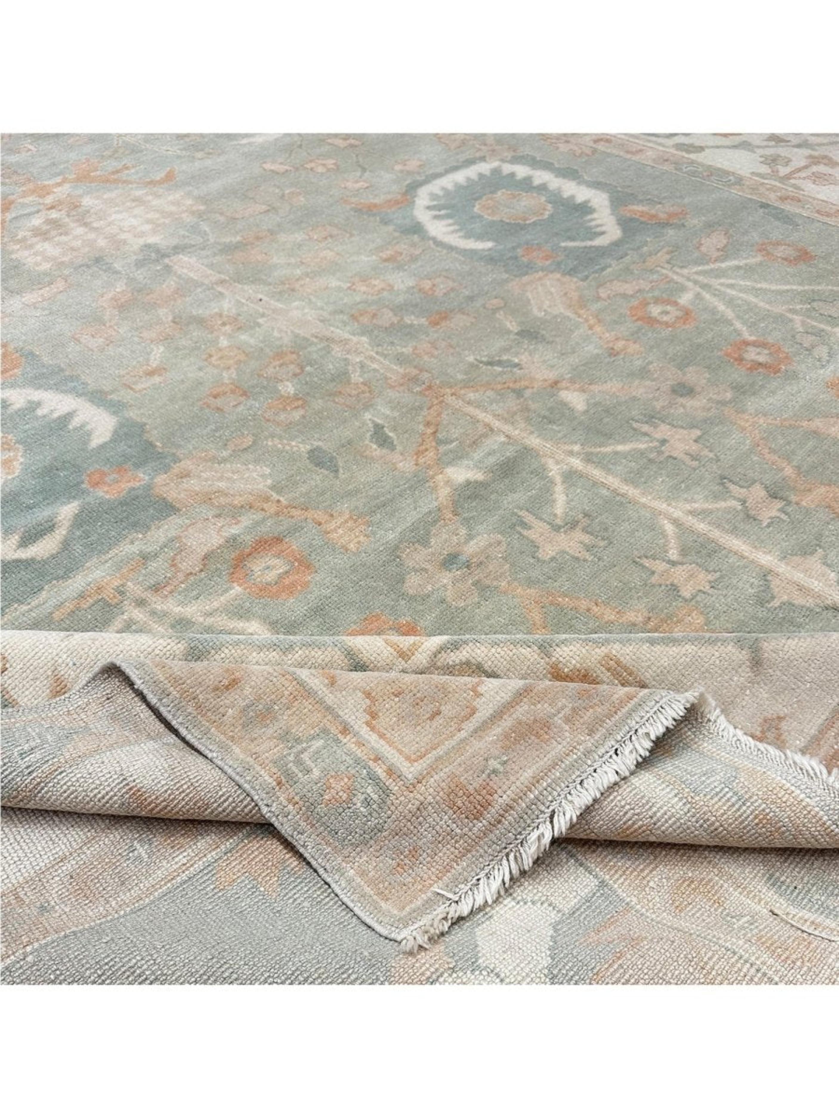 9x13 Handgeknüpfter türkischer Oushak-Teppich im Angebot 3