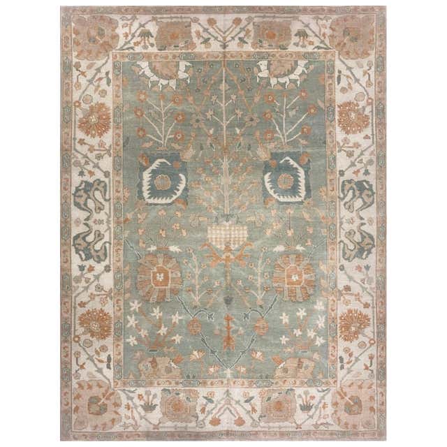 Hand-Knotted Turkish Wool Rug 12x15 Classic Oushak Style Carpet For ...