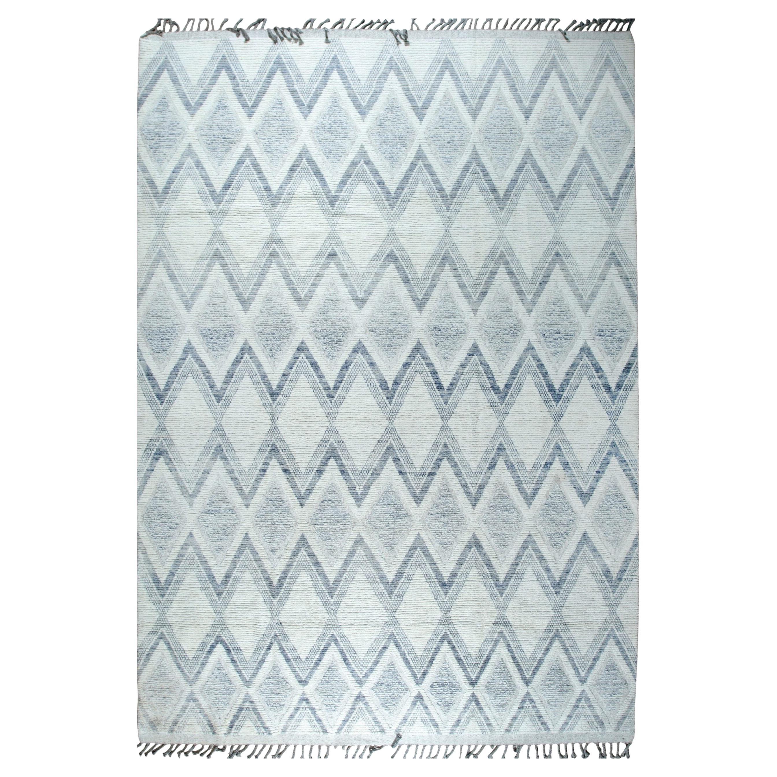 9x13 Ivory Hand-Knotted Wool Diamond Chevron Geometric Modern Carpet Rug (Tapis moderne géométrique en laine nouée à la main)