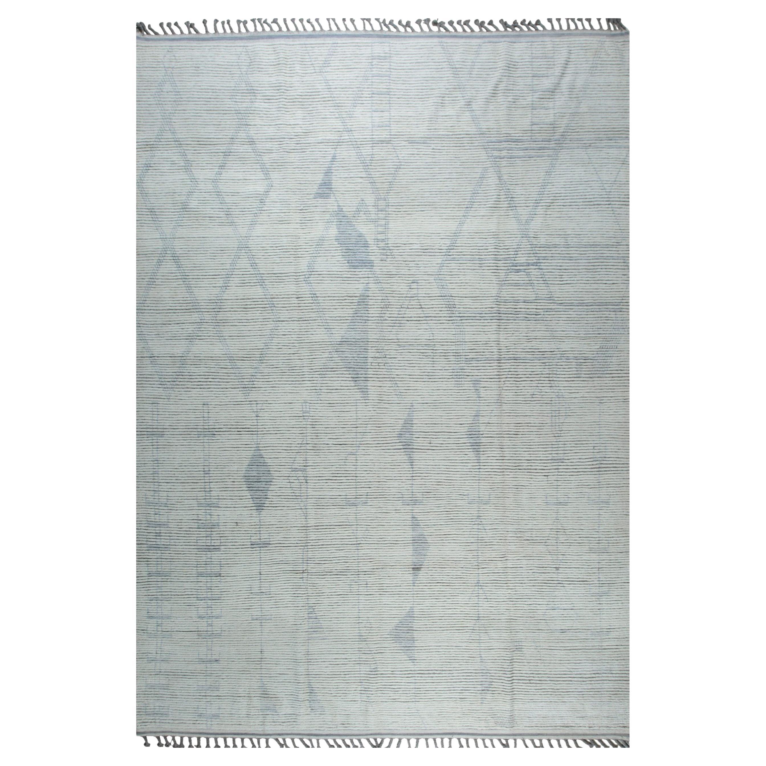 9x13 Ivory Hand-Knotted Wool Faded Diamond Tribal Carpet Rug