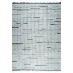 9x13 Ivory Hand-Knotted Wool Laddered Line Motif Tribal Modern Carpet Rug