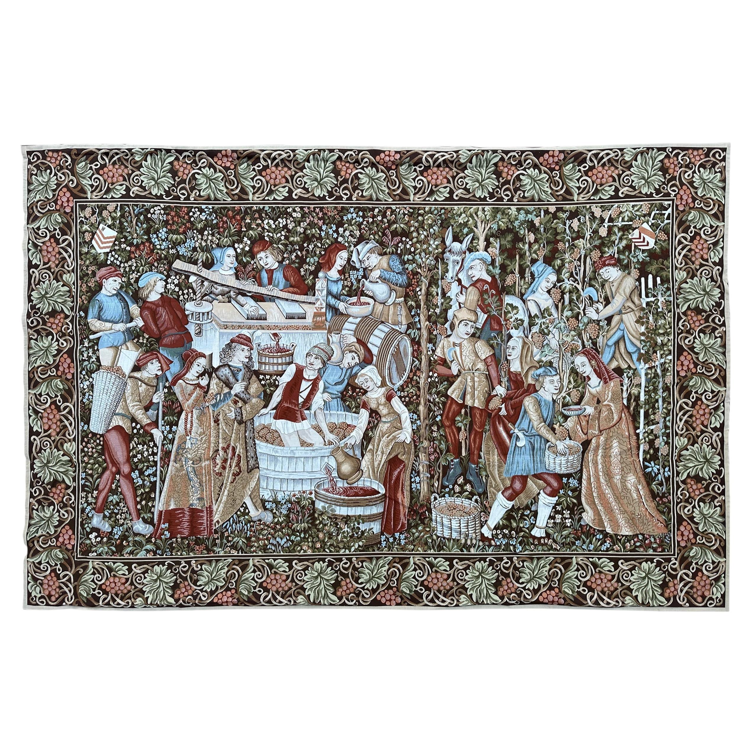 9x13 Vintage Large Flemish Tapestry Vinyard Scene Millefleurs 270cmx407cm