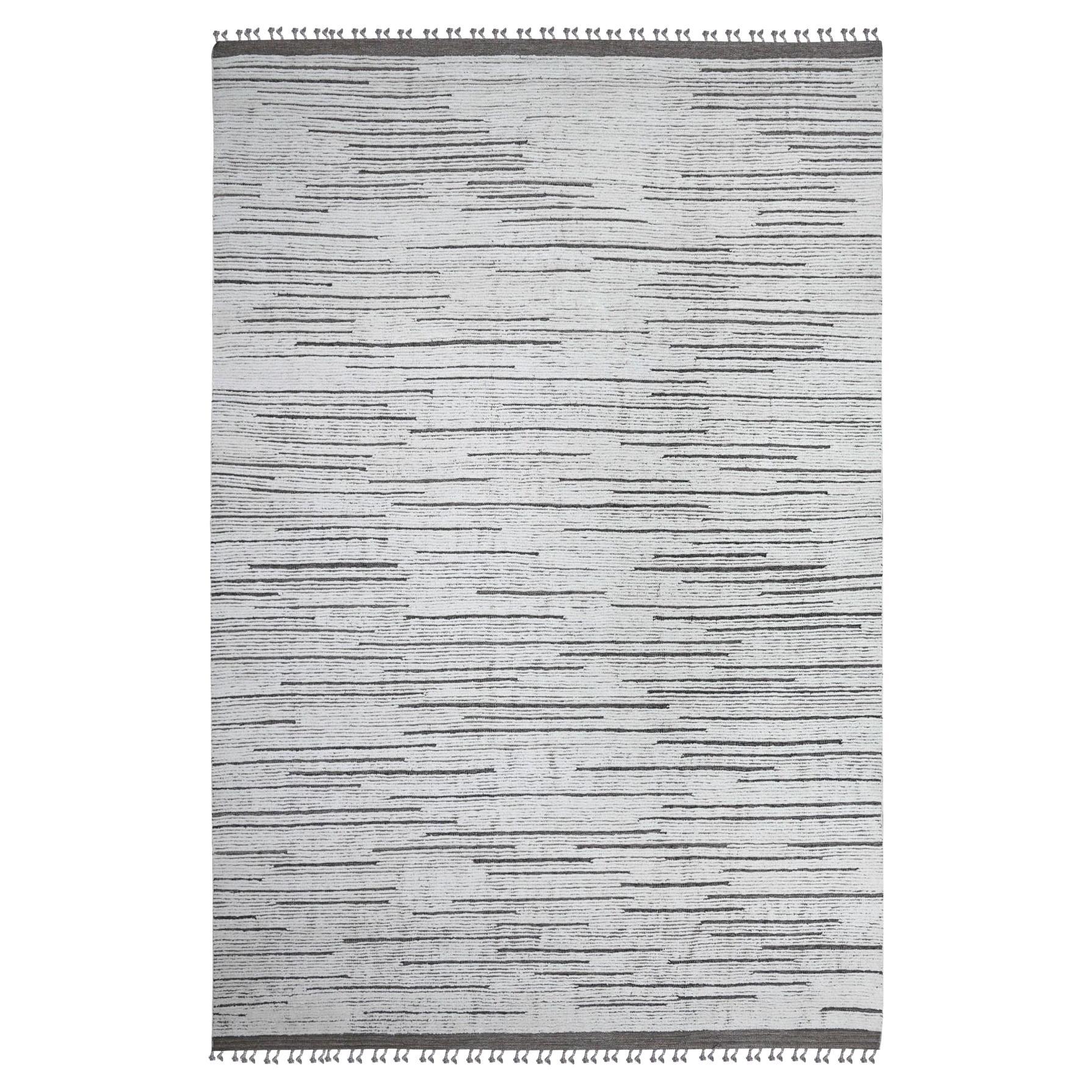 Alfombra Oriental de Lana Anudada a Mano 9'x13'2" Snow Cap White Moroccan Line Pattern