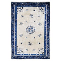 9'x14'2" Cream Color, Antique Chinese Peking, Hand Knotted, Pure Wool Rug