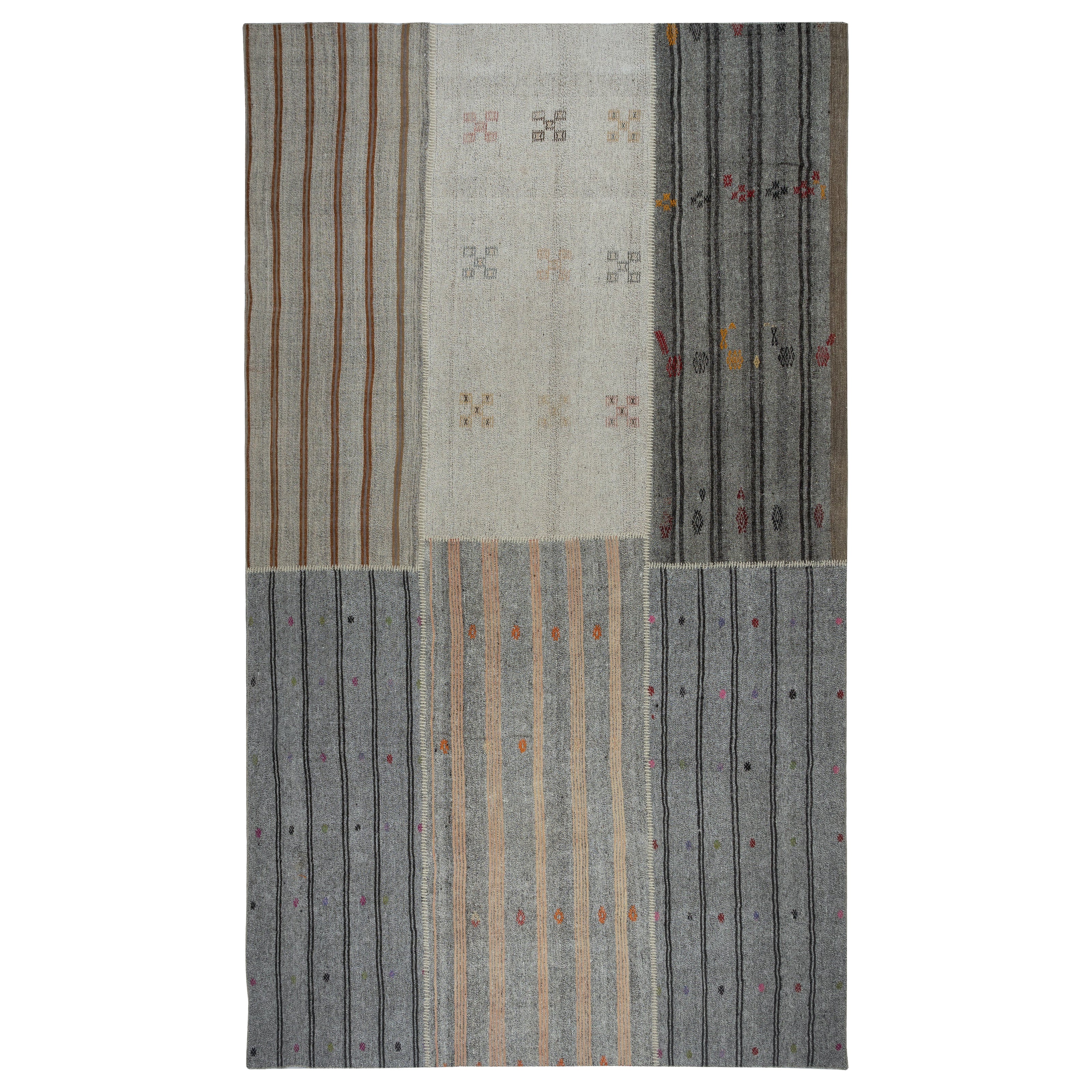 9x14.5 ft Adjustable Size Vintage Turkish Kilim Rug, Handwoven Gray Carpet