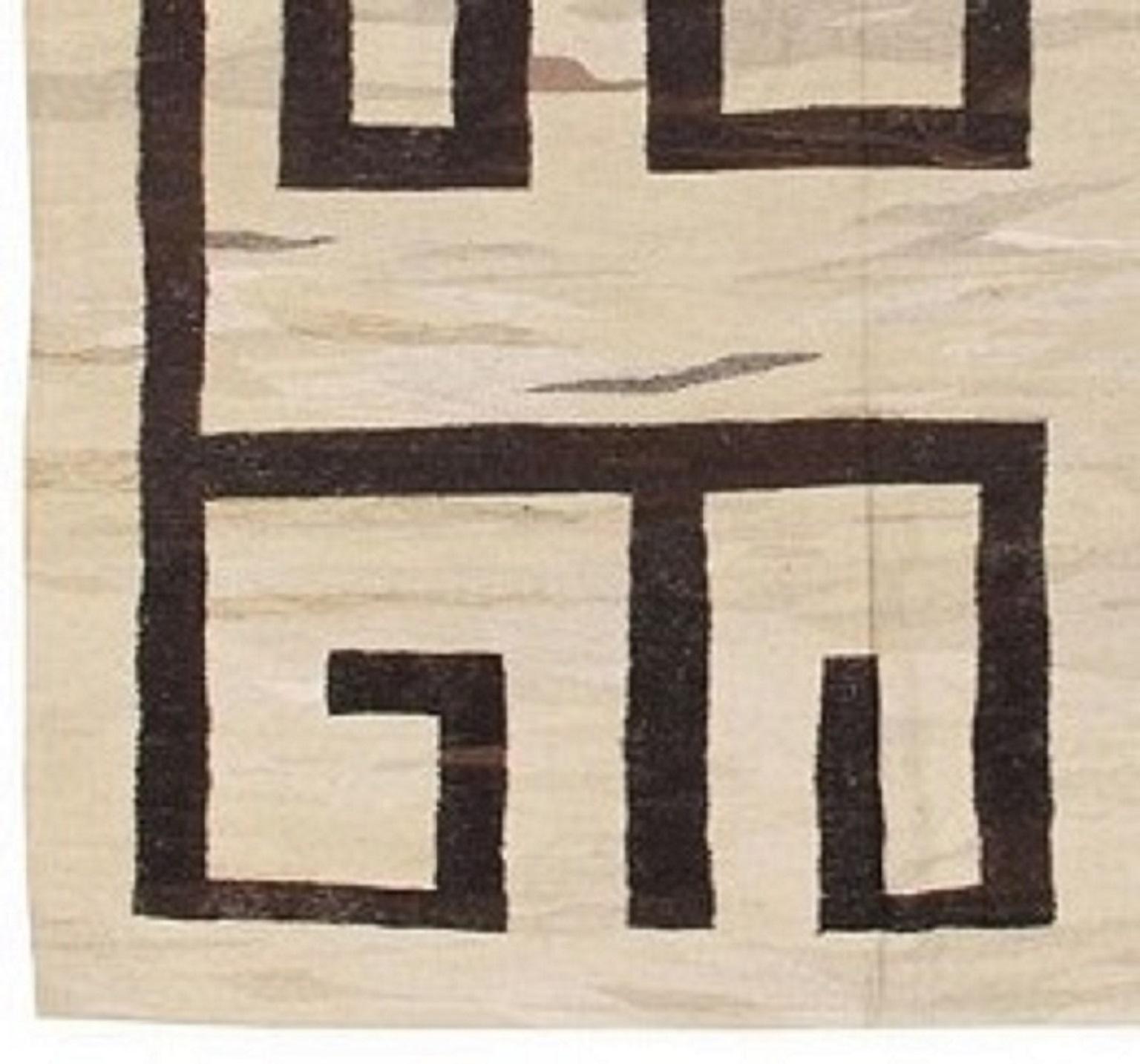 Hand-Woven 9x16 Ft Greek Key Design FlatWeave Kilim Rug, Natural Undyed Wool Turkish Carpet For Sale