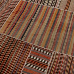 9x17.3 ft Vintage Turkish Patchwork Kilim Rug, Handmade Striped Wool Carpet