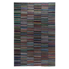 9x17.8 ft Adjustable Vintage Cotton Rag Rug, Colorful Handmade Striped Kilim