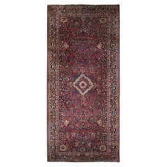 9'x19'4" Scheune Rot Antiker persischer Sarouk Seltener handgeknüpfter Wollteppich in Galeriegröße aus Sarouk