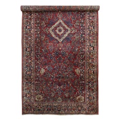9'x19'4" Barn Red Antique Zoroastrian Sarouk Rare Gallery Size Oriental Rug
