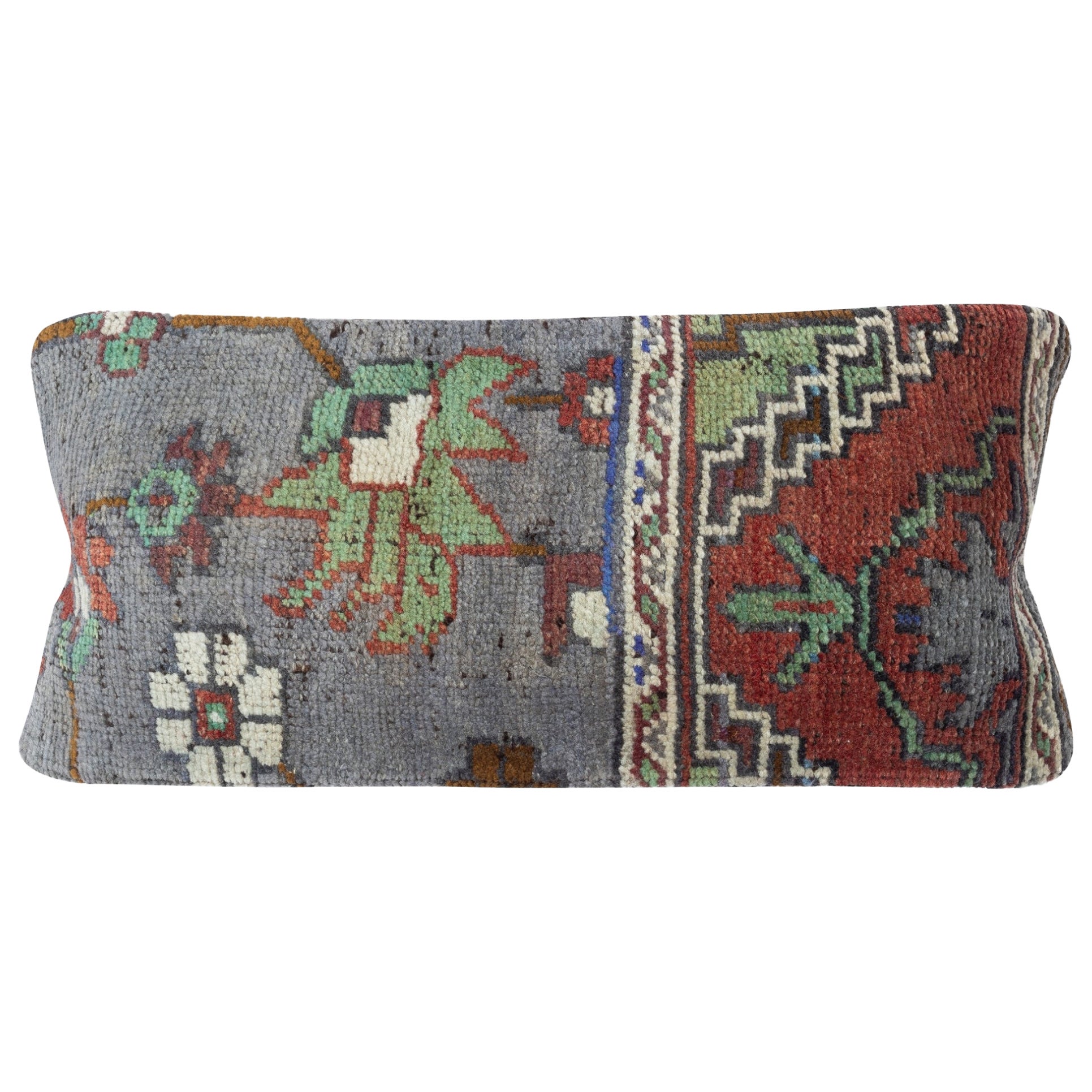 9"x20" Hand-knotted Rug Cushion Cover. Rustic Throw Pillow. Lumbar Pillow Cover