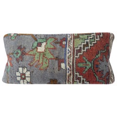 9"x20" Hand-knotted Rug Cushion Cover. Rustic Throw Pillow. Lumbar Pillow Cover