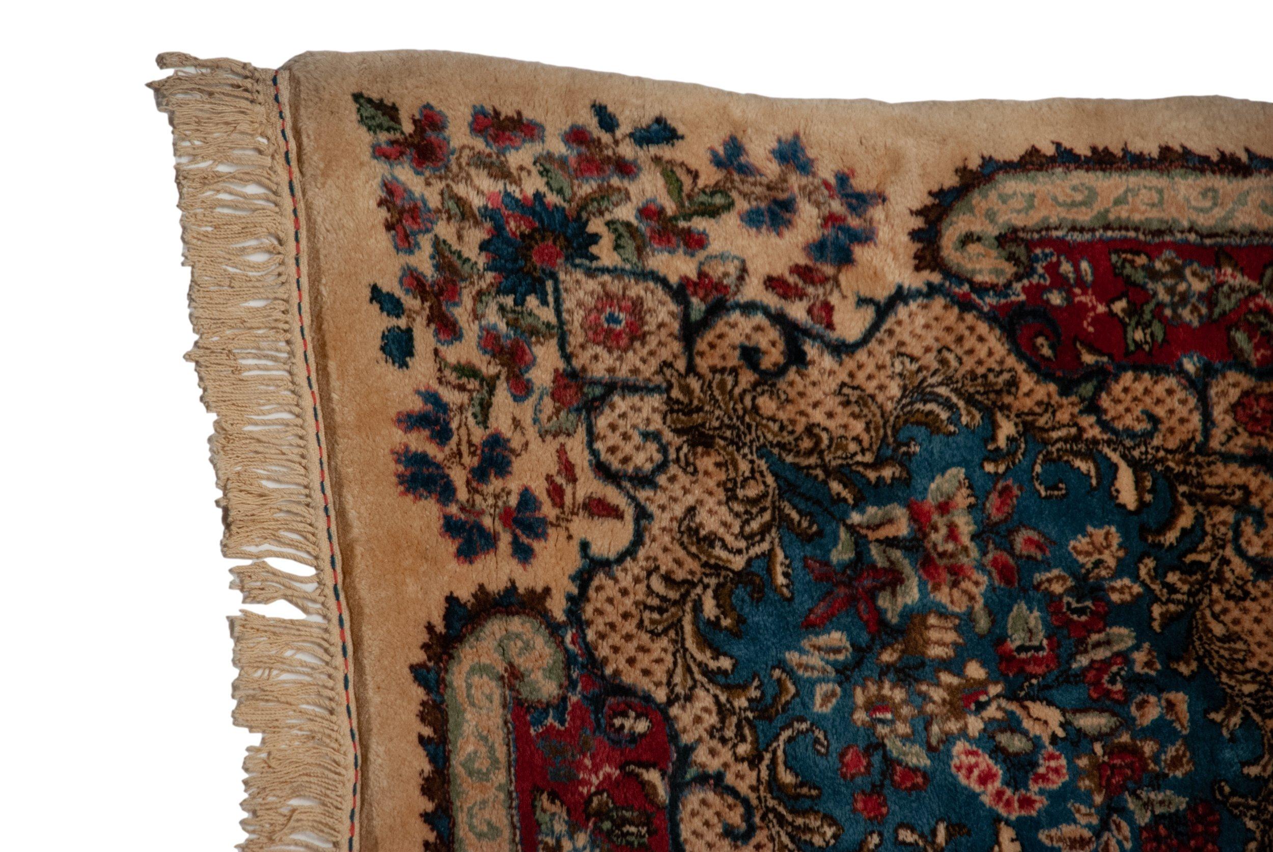 Hand-Knotted Vintage Kerman Carpet For Sale