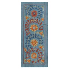 9"x21" 100% Silk Wall Hanging. Wall Decor. Blue Traditional Embroidered Tapestry