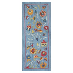 9"x21" Embroidered 100% Silk Wall Hanging. Blue Traditional Tapestry