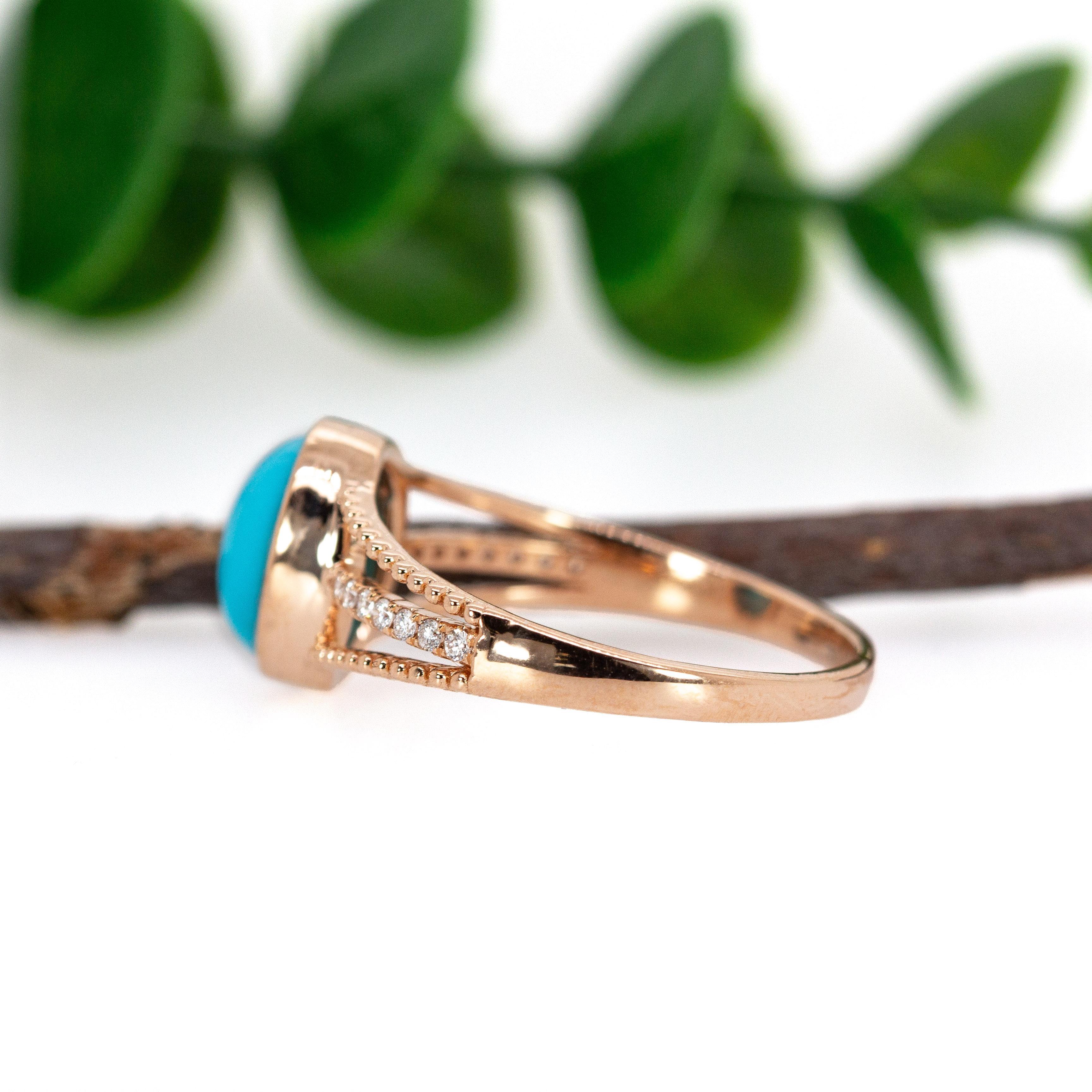 Women's 9x7mm, 1.8cts Arizona Sleeping Beauty Turquoise Ring with Diamonds in 14K Gold For Sale