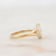 9X7mm Oval Moissanite Bezel Set Hidden Halo Unique Engagement Ring Urban