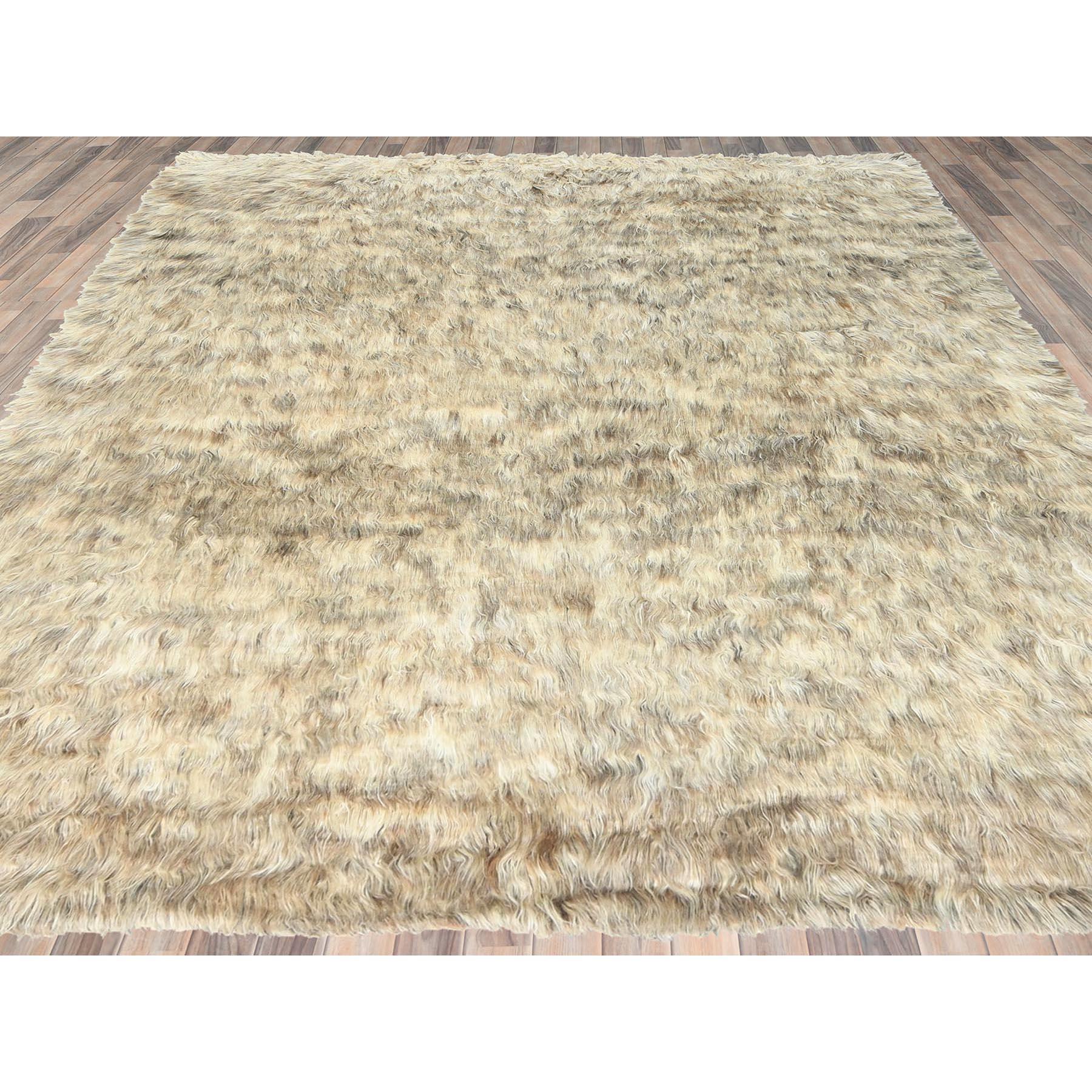 9'x9' Beige, Shag Flokati Estilo Griego, Alfombra Cuadrada Anudada a Mano de Lana Natural Medieval en venta