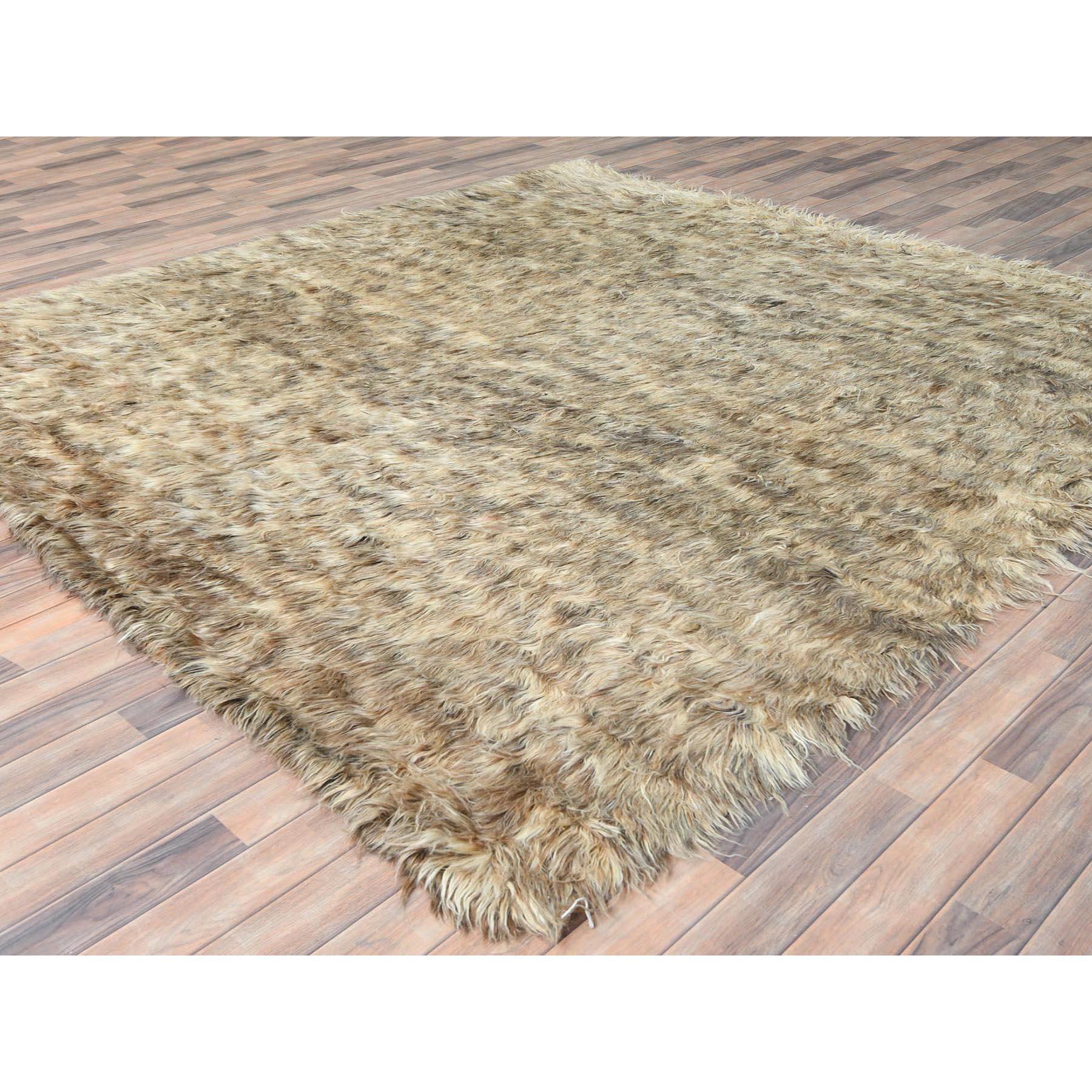 9'x9' Beige, Shag Flokati Estilo Griego, Alfombra Cuadrada Anudada a Mano de Lana Natural Afgano en venta