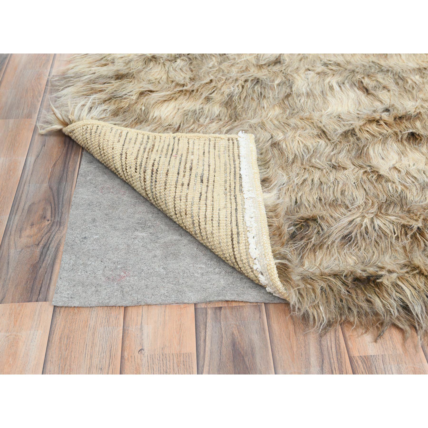 9'x9' Beige, Shag Flokati Estilo Griego, Alfombra Cuadrada Anudada a Mano de Lana Natural Anudado a mano en venta