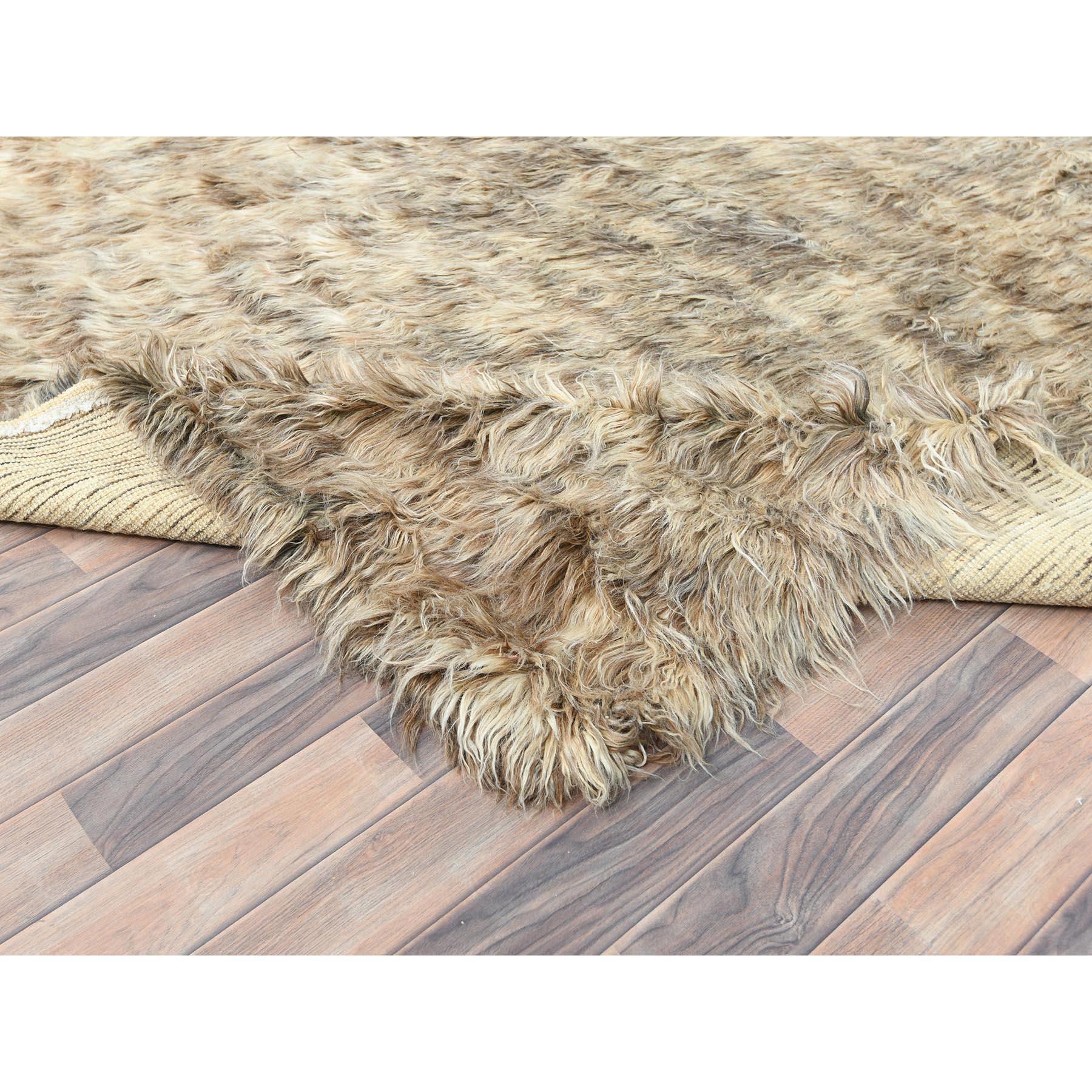 9'x9' Beige, Shag Flokati Estilo Griego, Alfombra Cuadrada Anudada a Mano de Lana Natural Siglo XXI y contemporáneo en venta