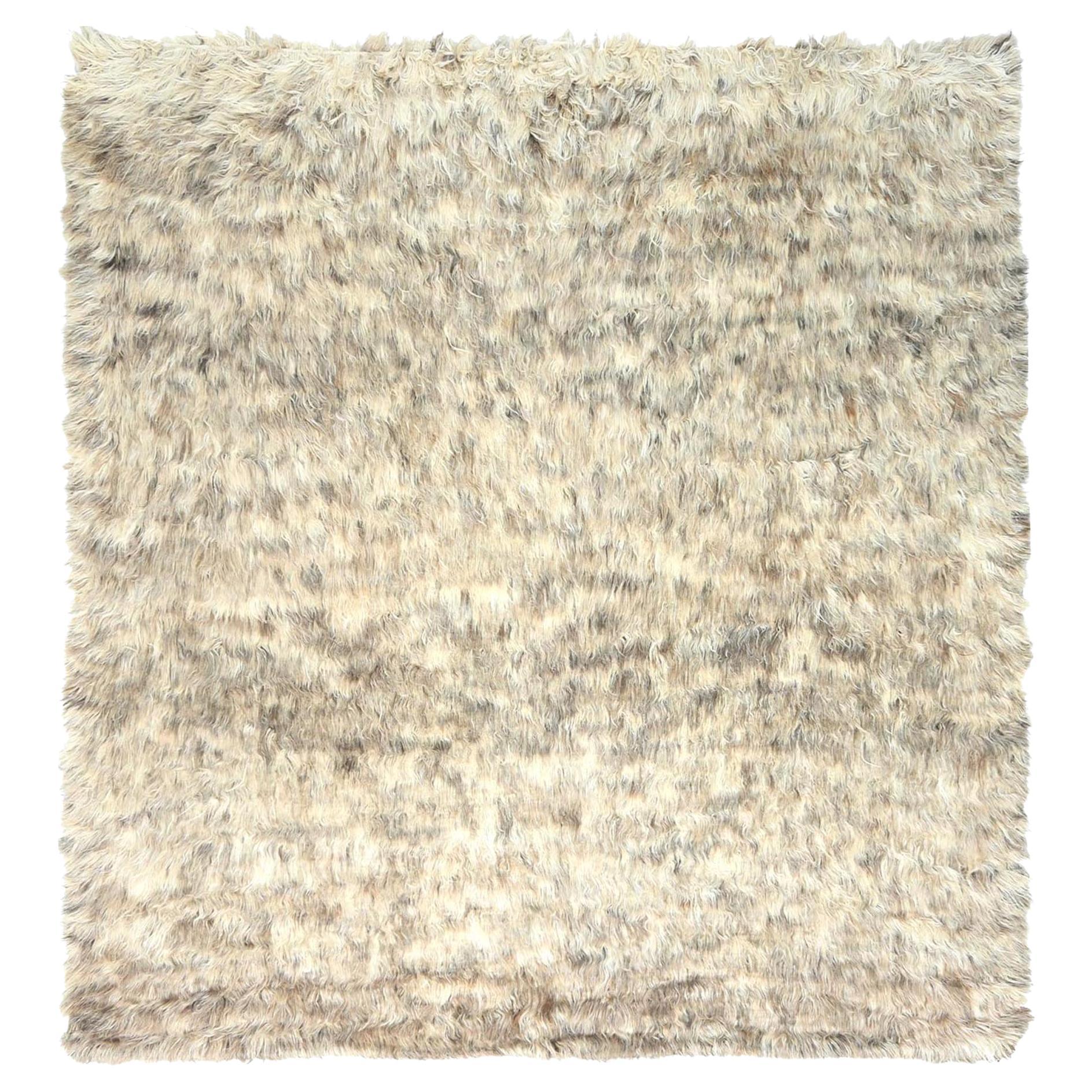 9'x9' Beige, Shag Flokati Greek Style, Natural Wool Hand Knotted Square Rug