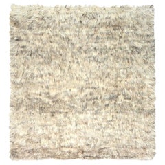 9'x9' Beige, Shag Flokati Greek Style, Natural Wool Hand Knotted Square Rug