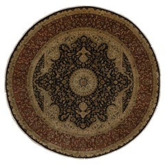 9'x9' Schwarzes Medaillon Design Wolle und Seide Hand geknüpft Runde Orientteppich