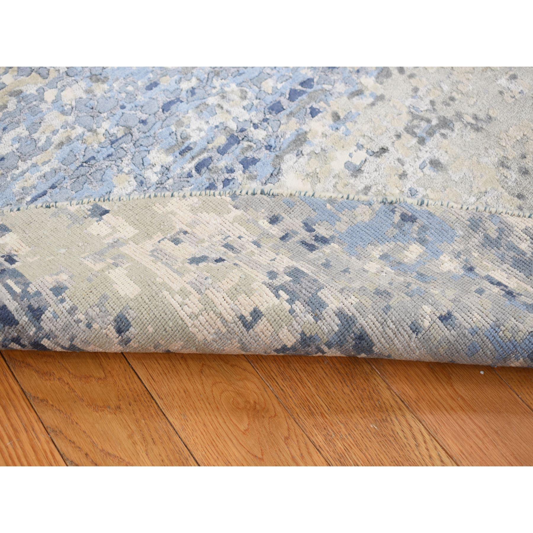 9'x9' Blau, Broken Mosaic Design, Wolle und Seide, Handgeknüpft, Runder Teppich (Moderne) im Angebot