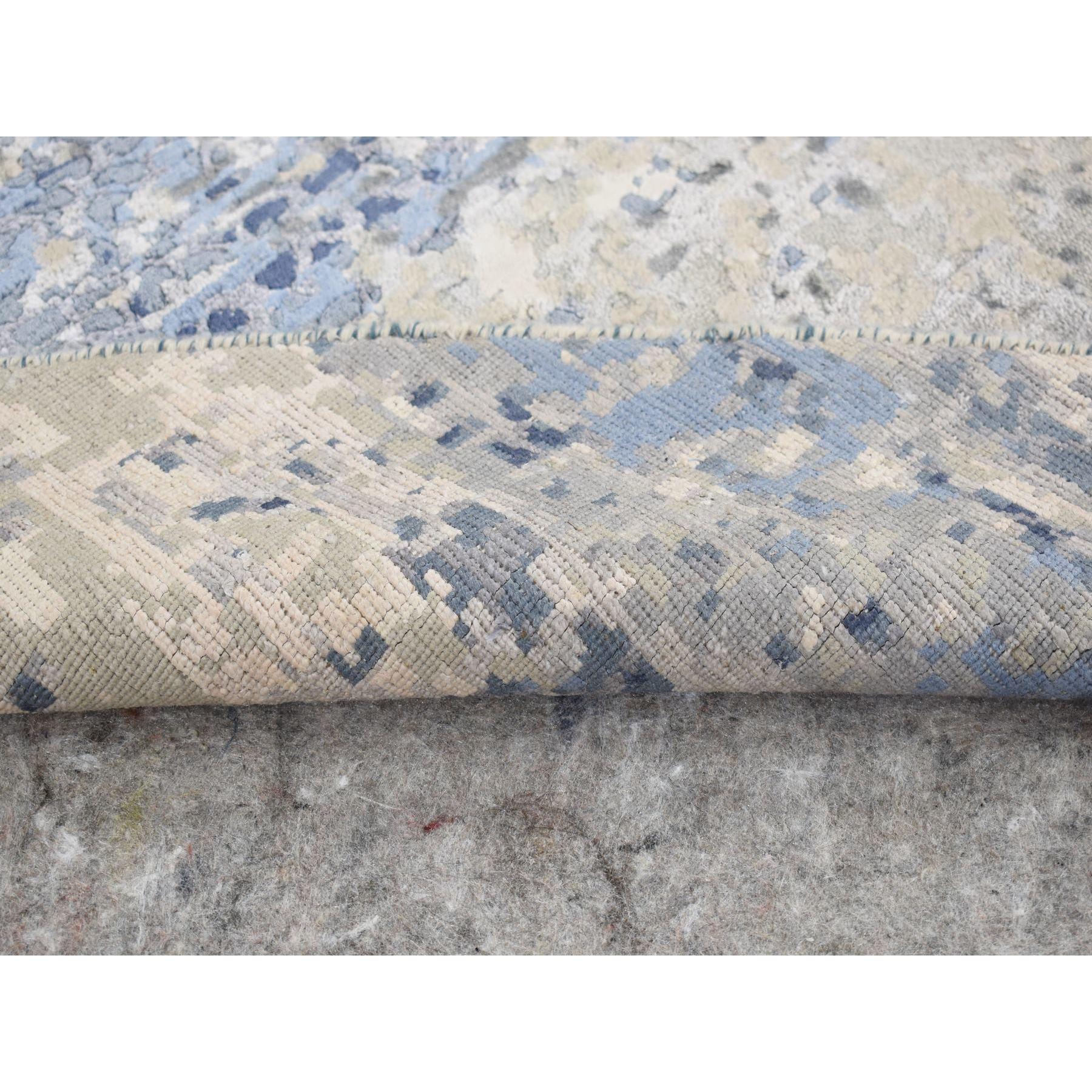 9'x9' Blau, Broken Mosaic Design, Wolle und Seide, Handgeknüpft, Runder Teppich (Indisch) im Angebot