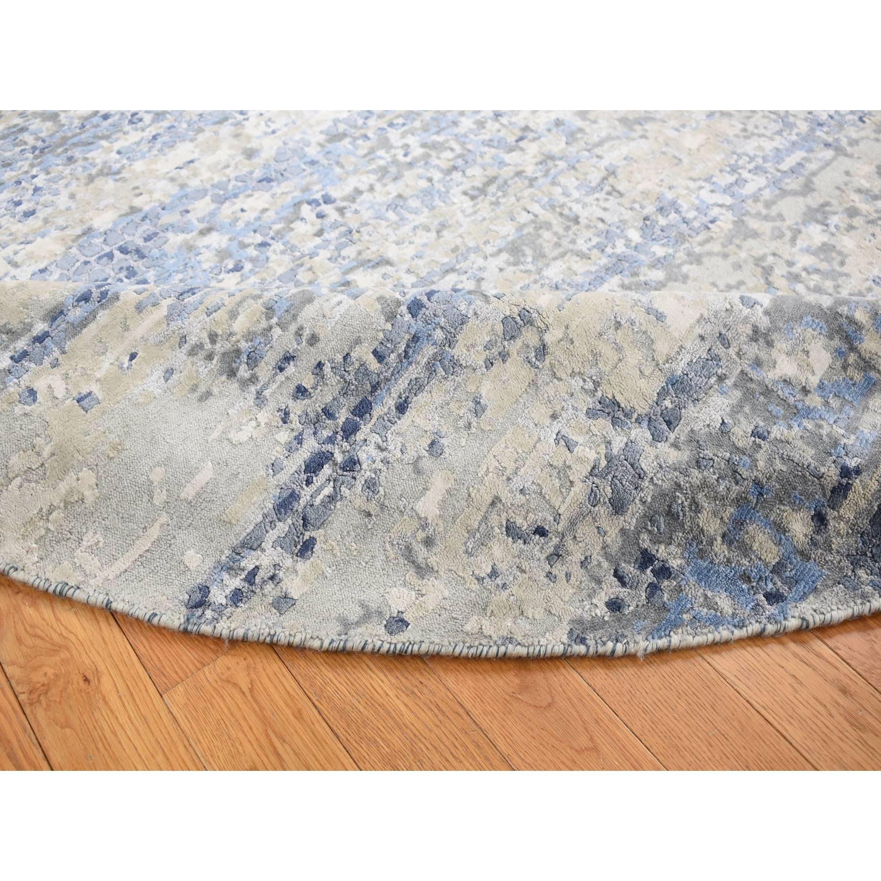 9'x9' Blau, Broken Mosaic Design, Wolle und Seide, Handgeknüpft, Runder Teppich im Zustand „Neu“ im Angebot in Carlstadt, NJ