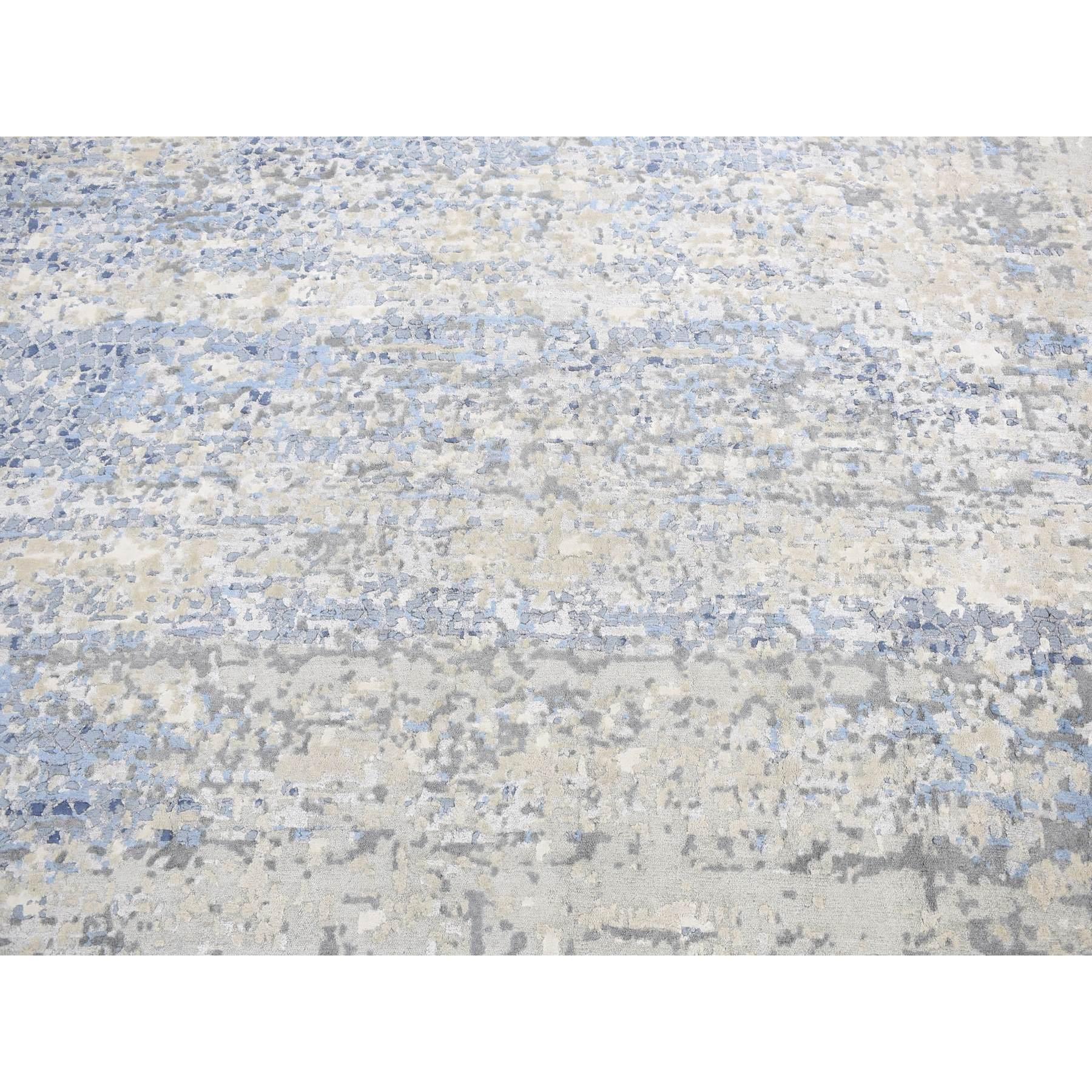 9'x9' Blau, Broken Mosaic Design, Wolle und Seide, Handgeknüpft, Runder Teppich im Angebot 1