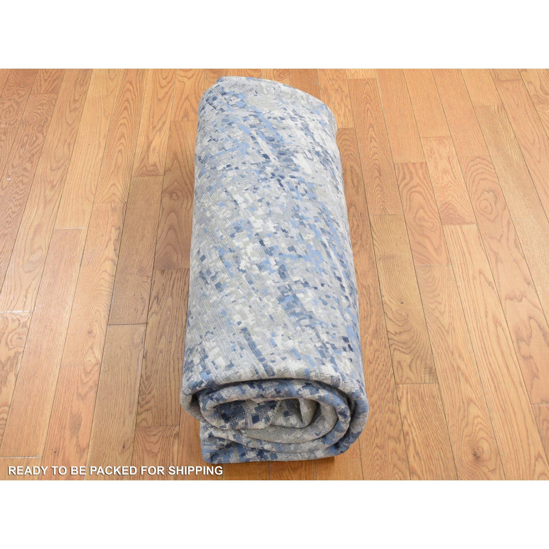 9'x9' Blau, Broken Mosaic Design, Wolle und Seide, Handgeknüpft, Runder Teppich im Angebot 2