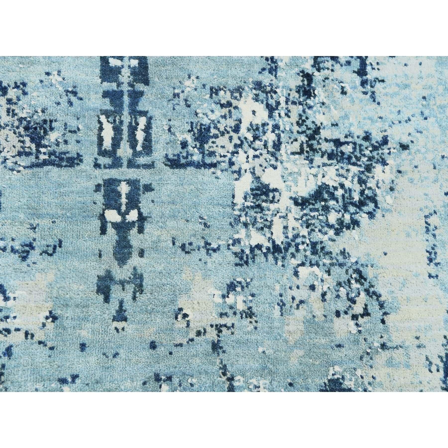 9'x9' Blau handgeknüpftes abstraktes Design Reine Seide und Wolle Runde Teppich im Angebot 2