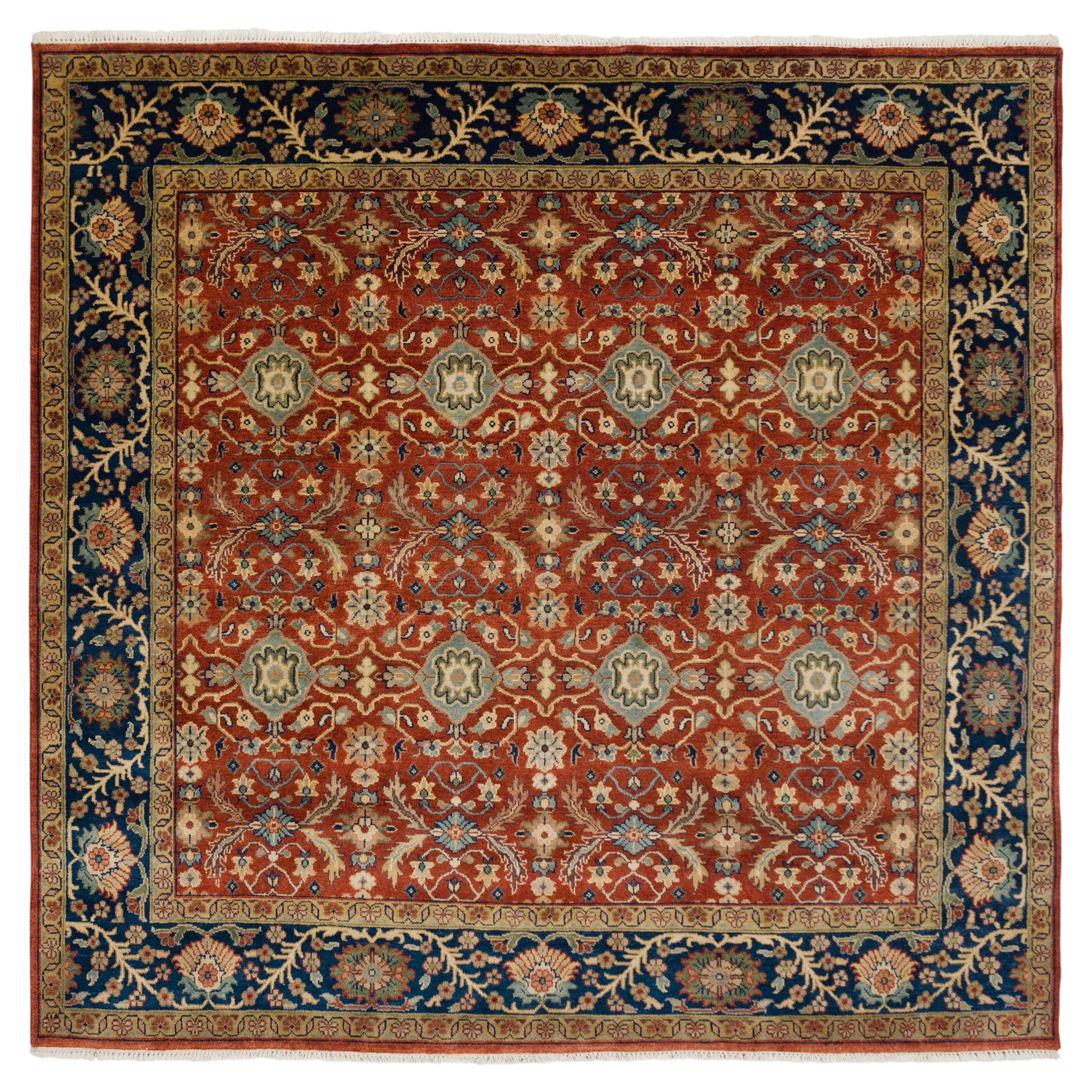 9x9 Ft Rust Navy Square Persian Style Hand Knotted Wool Rug ( MT - 24 ) For Sale